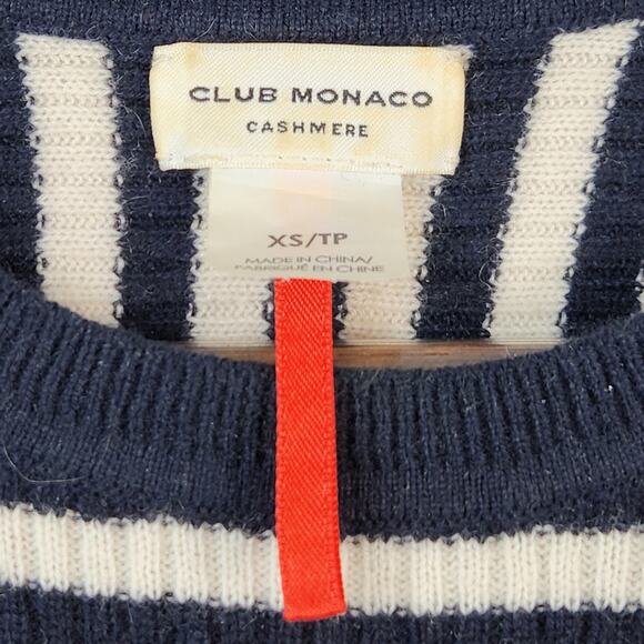 Club Monaco Wmn's Cashmere B&W Striped Assymetric Long Sleeve Sweater Sz XS/TP - Picture 4 of 10